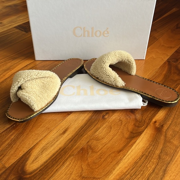 Chloe idol faux shearling slide sandal, NEW - Picture 17 of 17